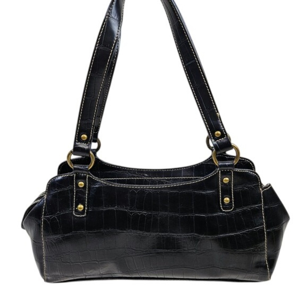 Villager Black Croc Embossed Faux Leather Shoulder Bag 12" Y2K Office Siren Chic